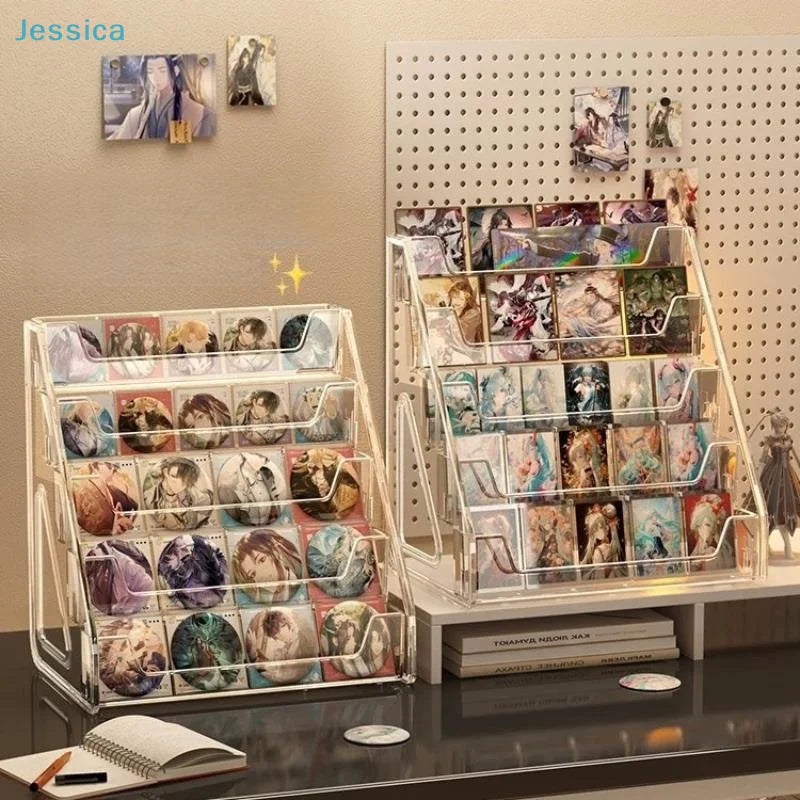 Clear Acrylic Display Stand with Slanted Tiers for Business Cards, Brochures & Cosmetics