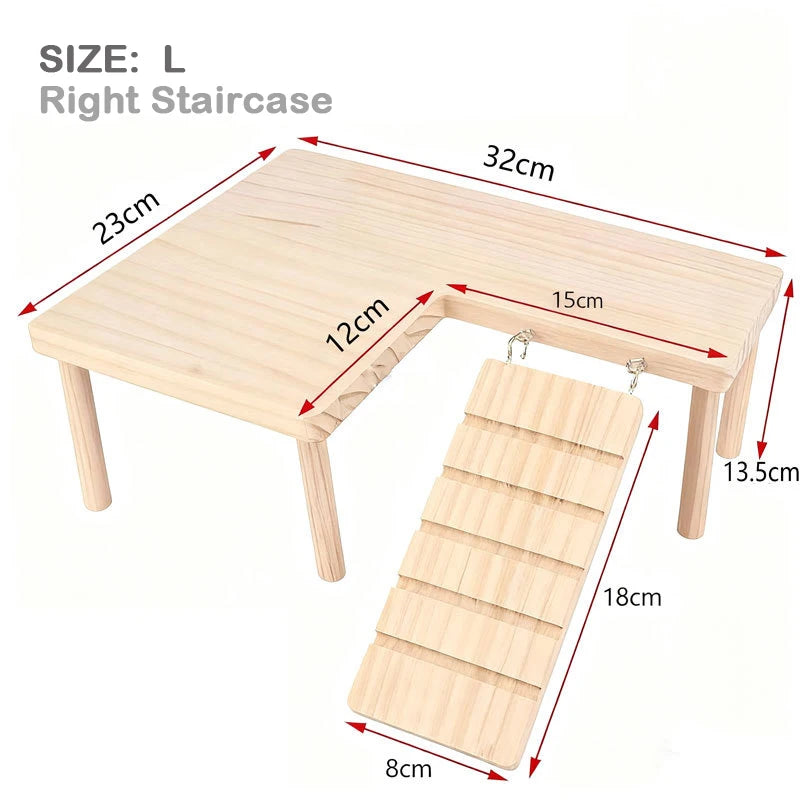 L-Shaped Wooden Hamster Platform with Stairs