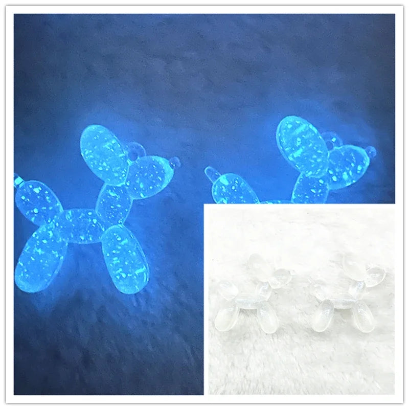 Blue glowing acrylic balloon dog charm pendants for jewelry making and keychains
