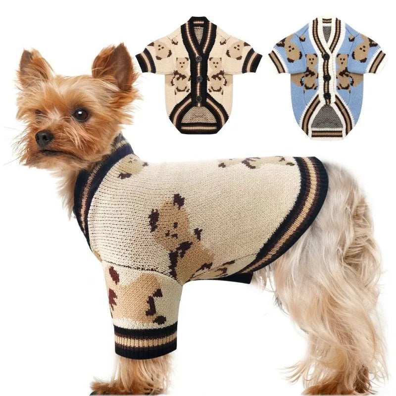 Adorable Bear Pattern Knitted Cardigan for Small Dogs and Cats