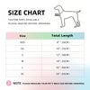 Size chart for pet collars showing sizes XXS to XL with corresponding total lengths in inches and centimeters.