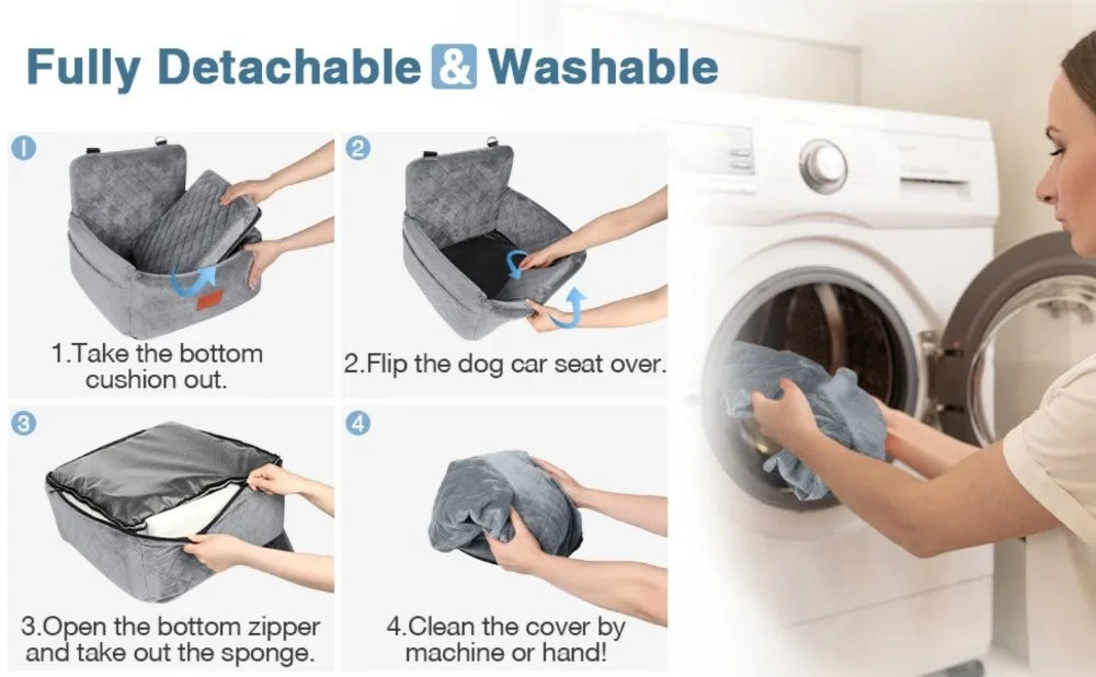 Washable Dog Car Seat with Removable Orthopedic Cushion