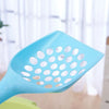 A bright blue durable cat litter scoop with multiple sifting slots is shown against a light background.
