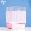 Pink universal bird cage mesh cover set with a bottom tray and vertical bars