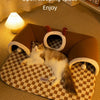 Winter Plush Cat Bed with Reindeer Tunnel