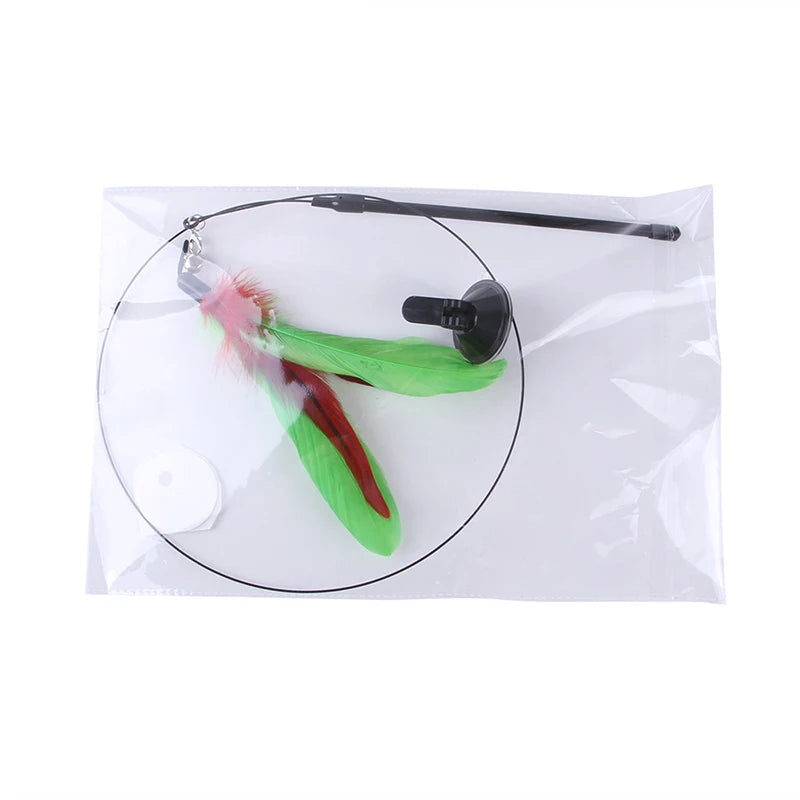 Interactive Feather Cat Teaser Wand with Suction Cup Base