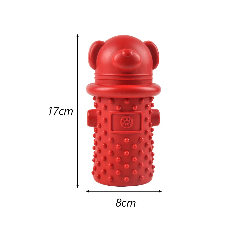 A bright red, durable bite-resistant dog chew toy designed for teeth cleaning and gum massage.