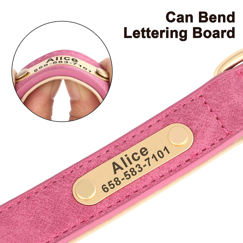 Personalisiertes Leder-Hundehalsband mit graviertem ID-Tag