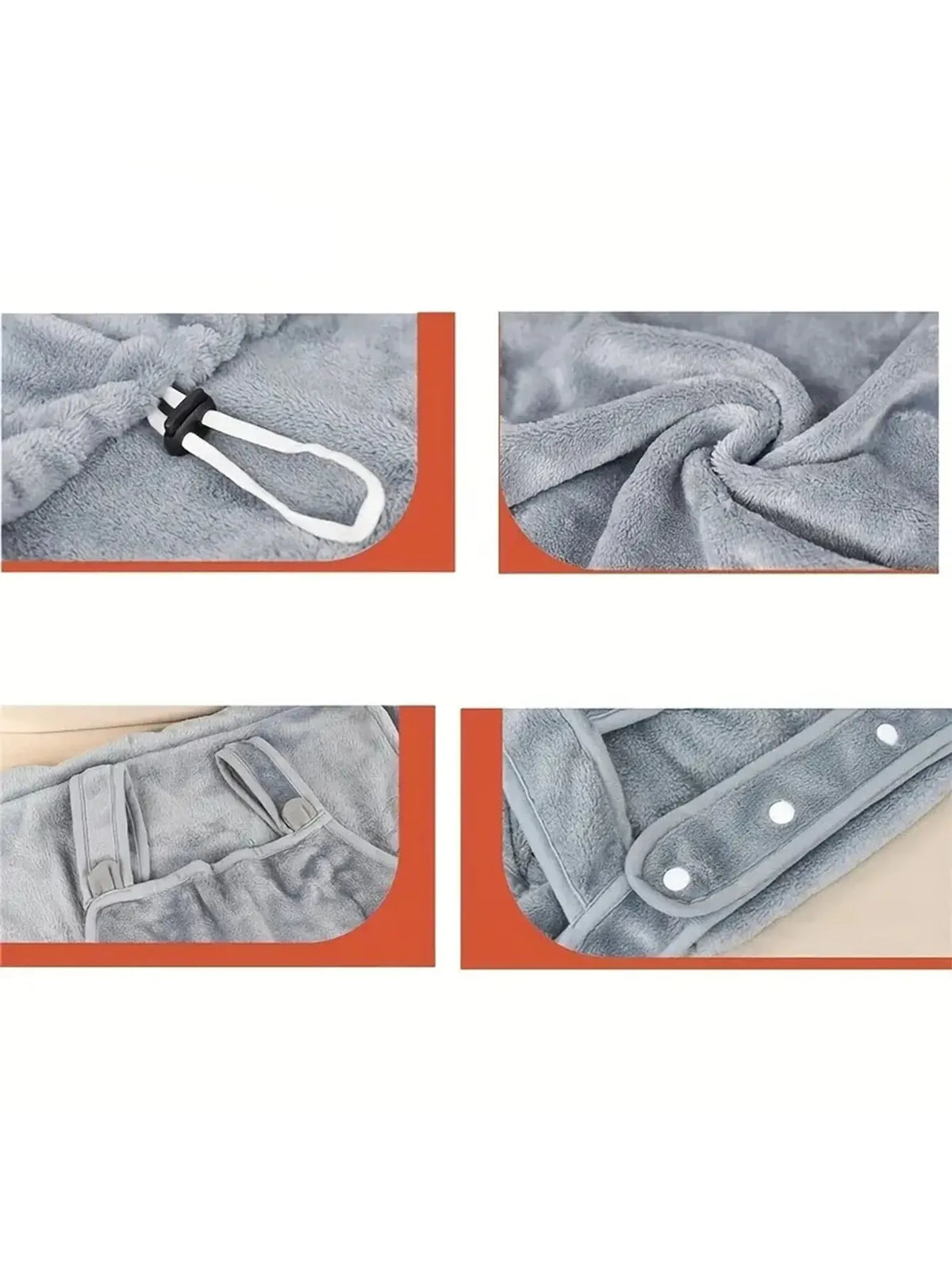 Gros plan sur un tablier de transport pour animaux gris et confortable, montrant la sangle et les détails de la poche.