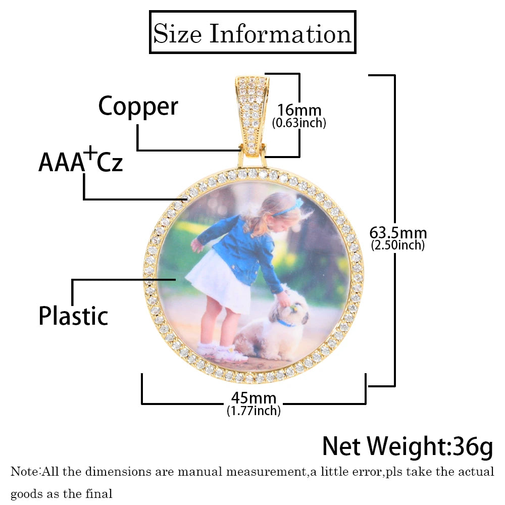 Custom Photo Medallion Pendant Necklace in 18k Gold Finish