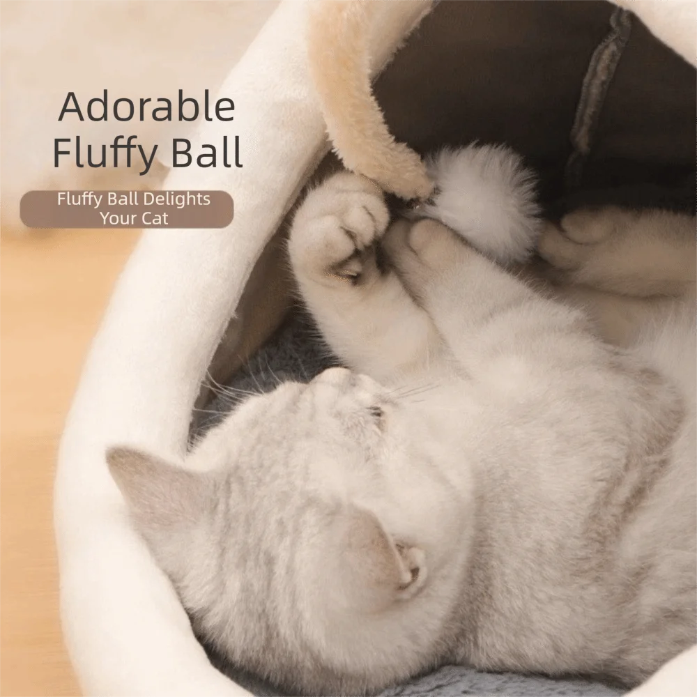 Cozy Cave Cat Bed with Lantern Fish Design