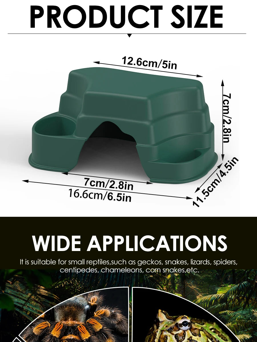 Reptile Hide Cave Decor with 2 Food Bowls