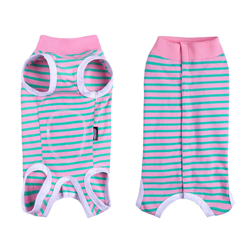 Striped Cotton Dog Recovery Suit for Post-Surgery Protection