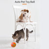 A dog and a cat are interacting with an orange pet toy ball in a white indoor setting.