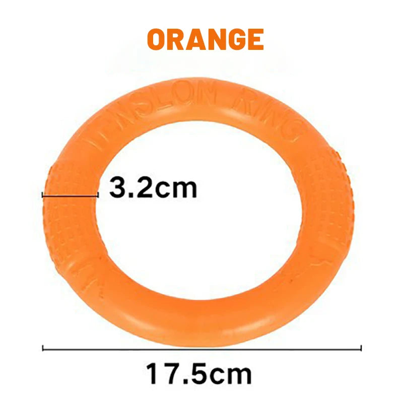 Orange EVA-Hundenspielzeug-Flugscheibe mit Ringpuller, 3,2 cm breit und 17,5 cm lang.