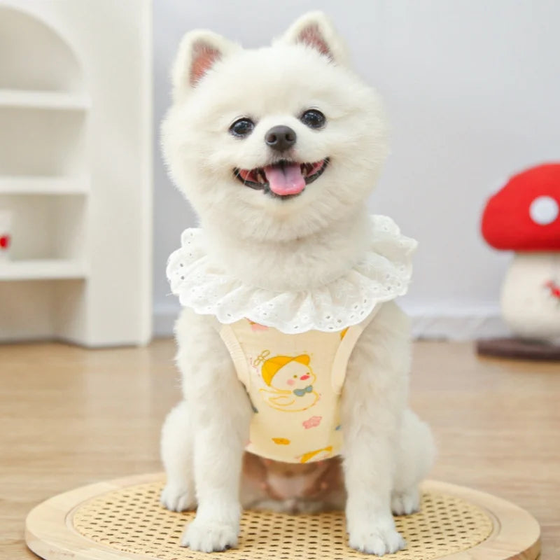 Lace Collar Dog Vest with D-Ring Summer Pet Shirt