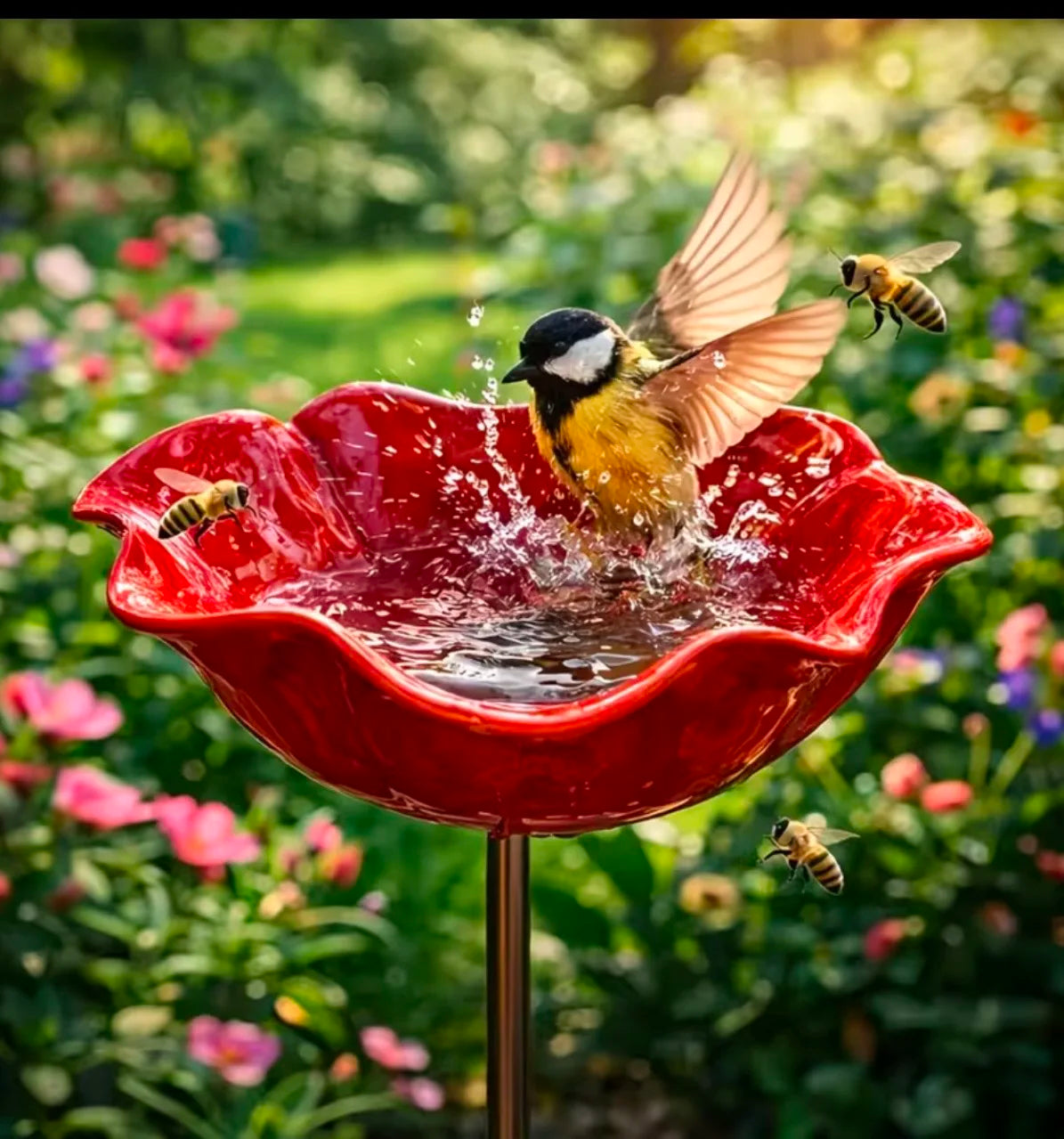 Decorative Flower Bird Feeder and Waterer for Garden