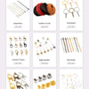 A collection of gold and silver plated jewelry including head pins, leather cords, keychains, lobster clasps, high quality it