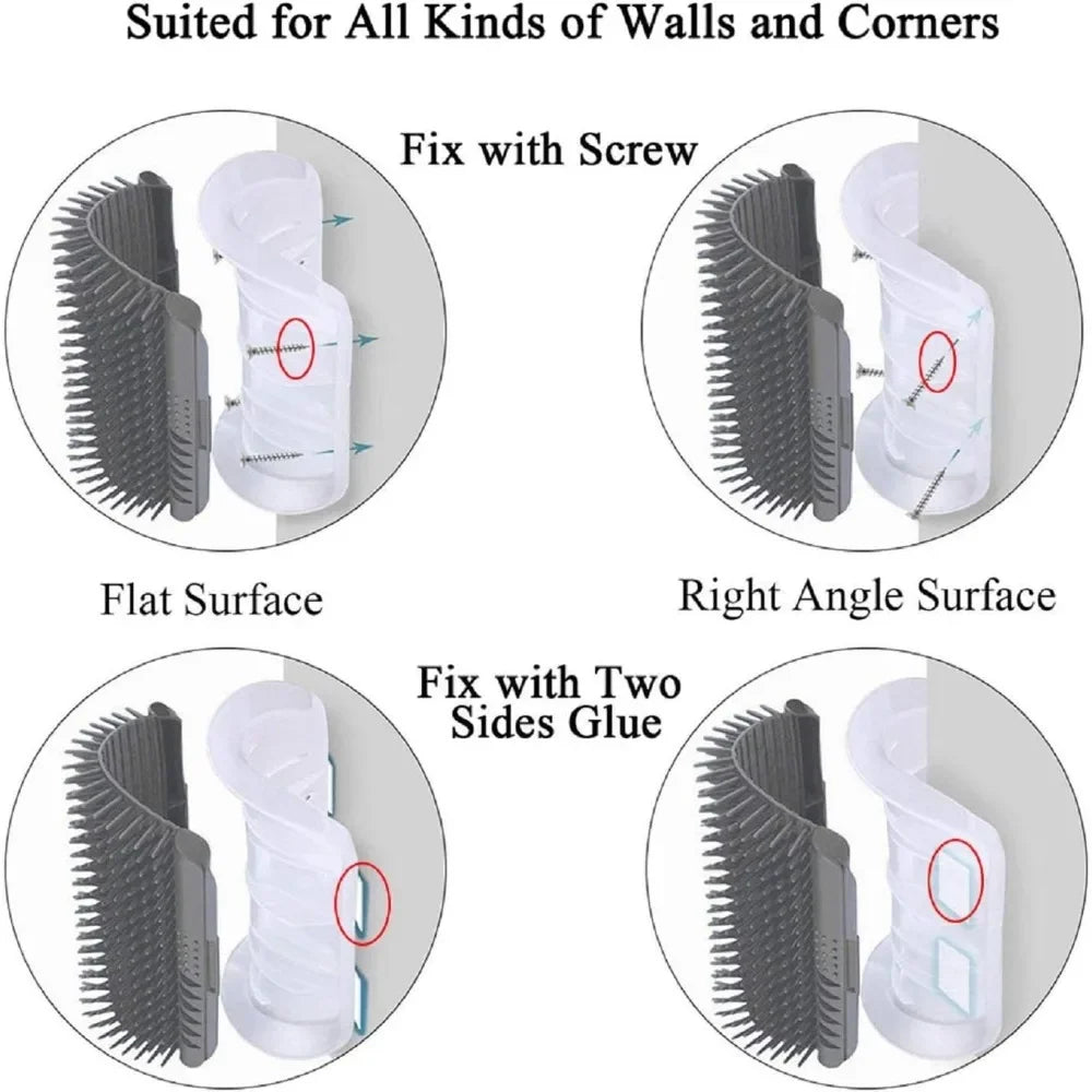 Cat Corner Scratcher with Self-Grooming Bristles and Catnip