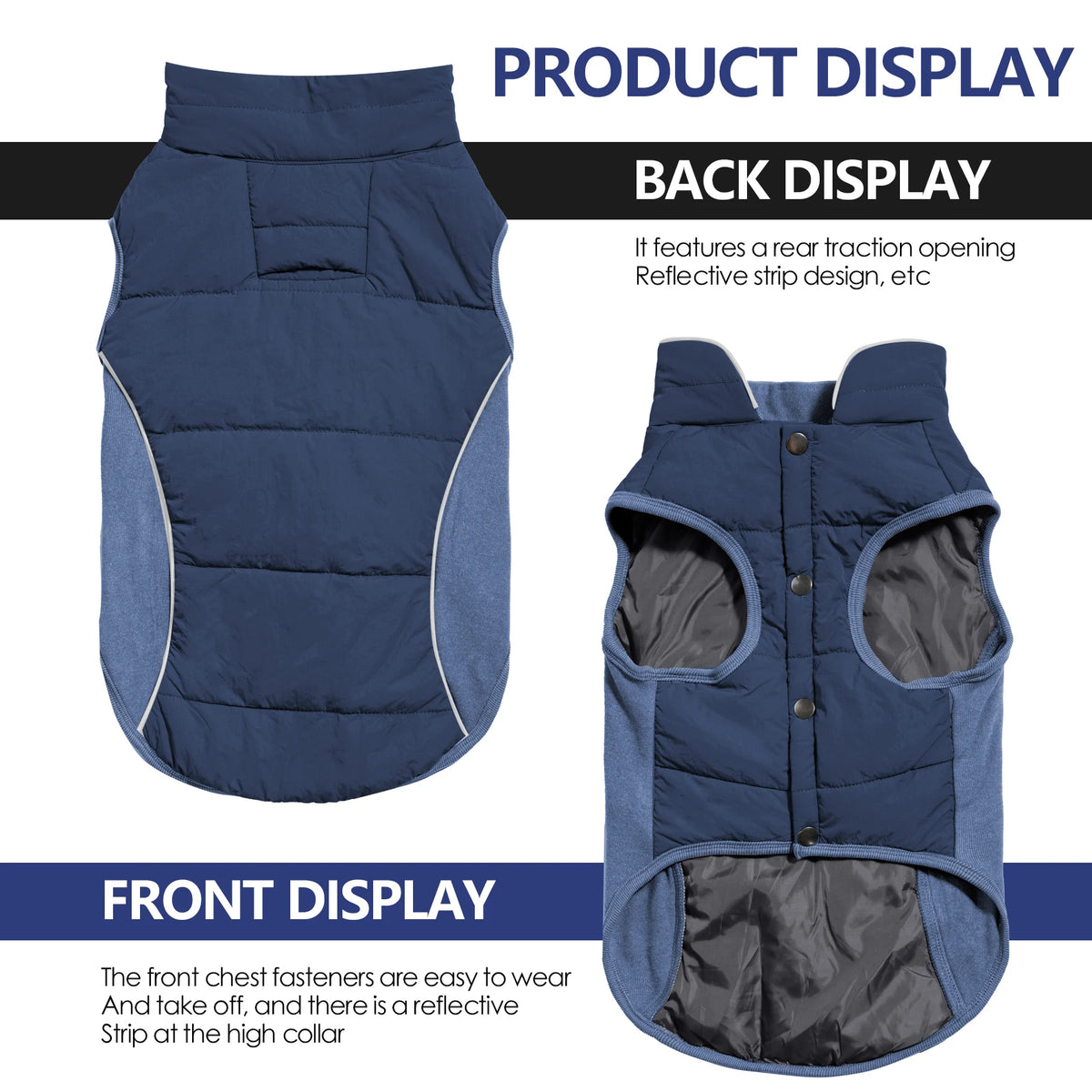 Reflective Waterproof Dog Coat with Fleece Lining and Leash Hole