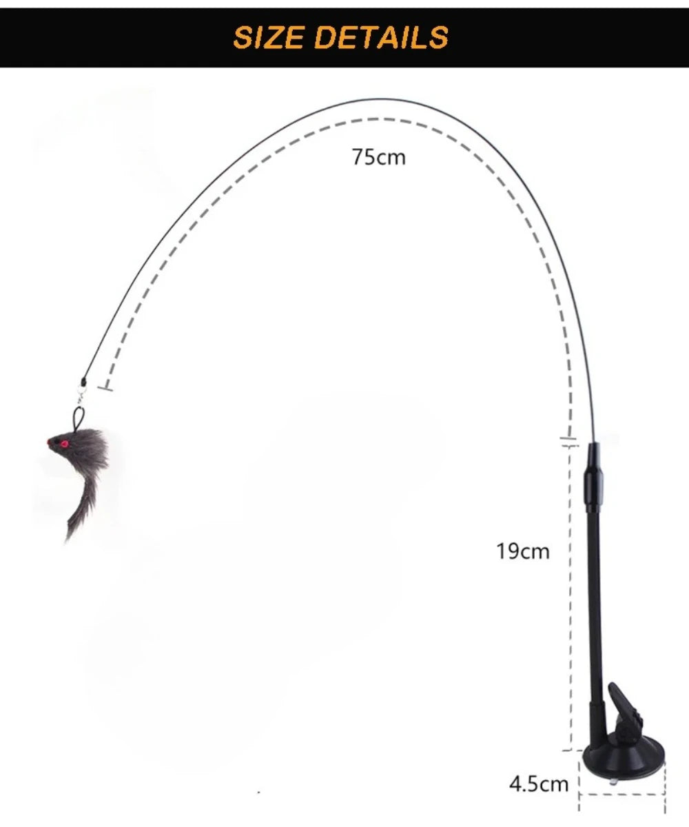 Interactive Feather Cat Teaser Wand with Suction Cup Base