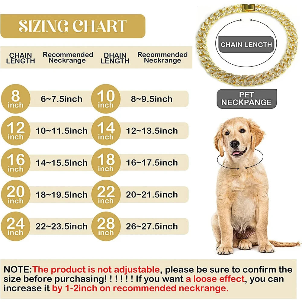 Crystal-Embellished Cuban Link Dog Collar