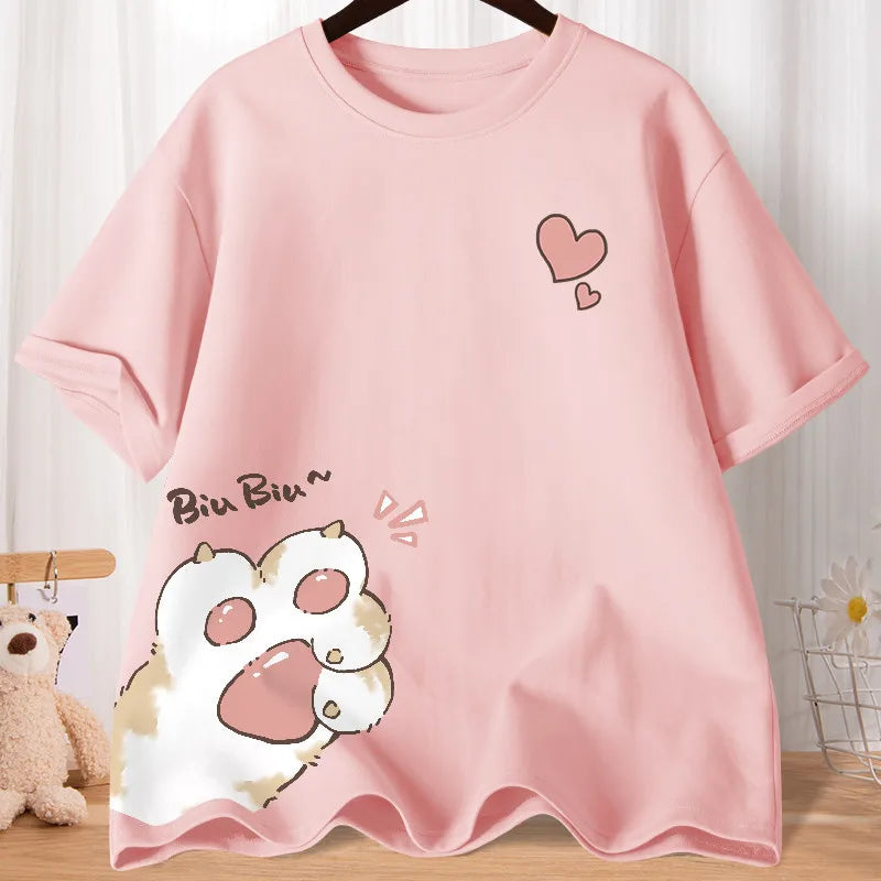 Camiseta Oversize con Estampado de Gato Dibujado