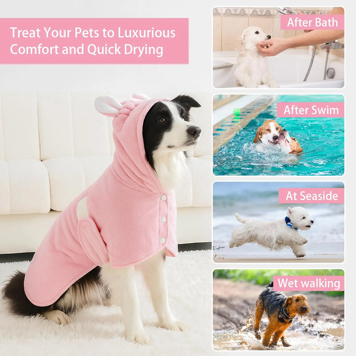 Adjustable Hooded Pet Bathrobe – Quick-Dry Microfiber Dog & Cat Towel