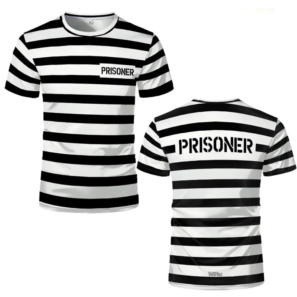 Classic Prisoner Striped T-Shirt for Halloween and Casual Wear