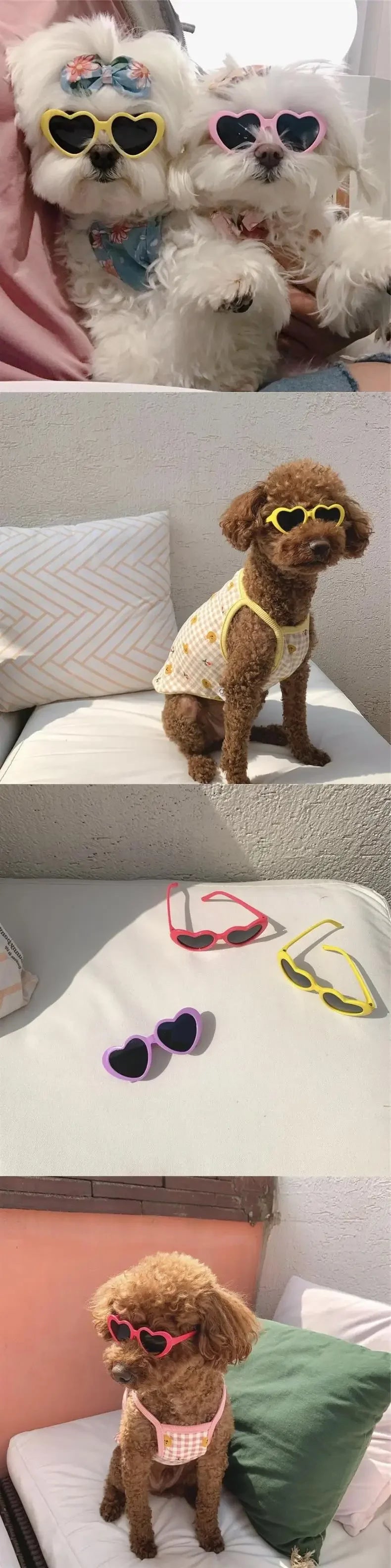 Fashion Pet Sunglasses with Heart-Shaped Jewelry Accents for Dogs & Cats