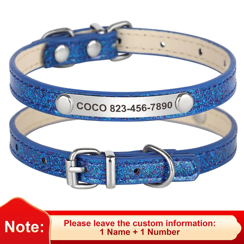 Individuell gravierte Leder-Hundehalsband mit ID-Tag