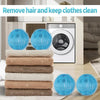 A collection of blue and beige reusable lint filter balls for laundry cleaning