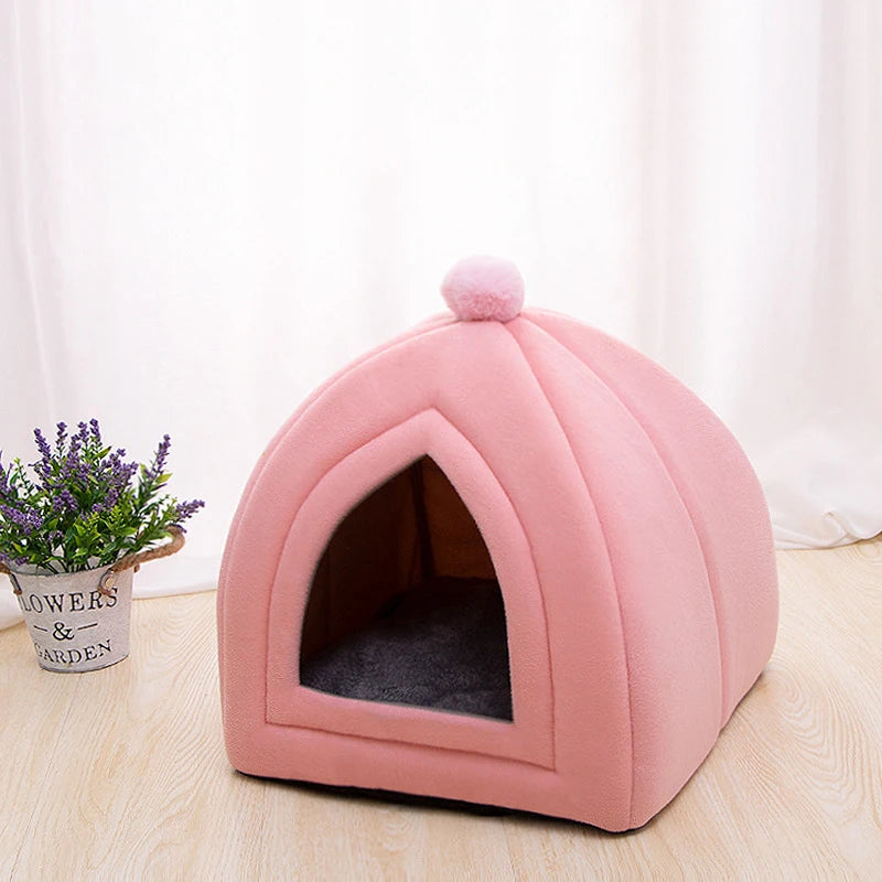 Cozy Cotton Cat & Small Dog Tent Bed with Cushion