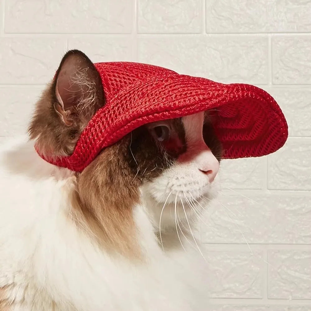 Breathable Pet Sun Hat with Ear Holes and Adjustable Strap