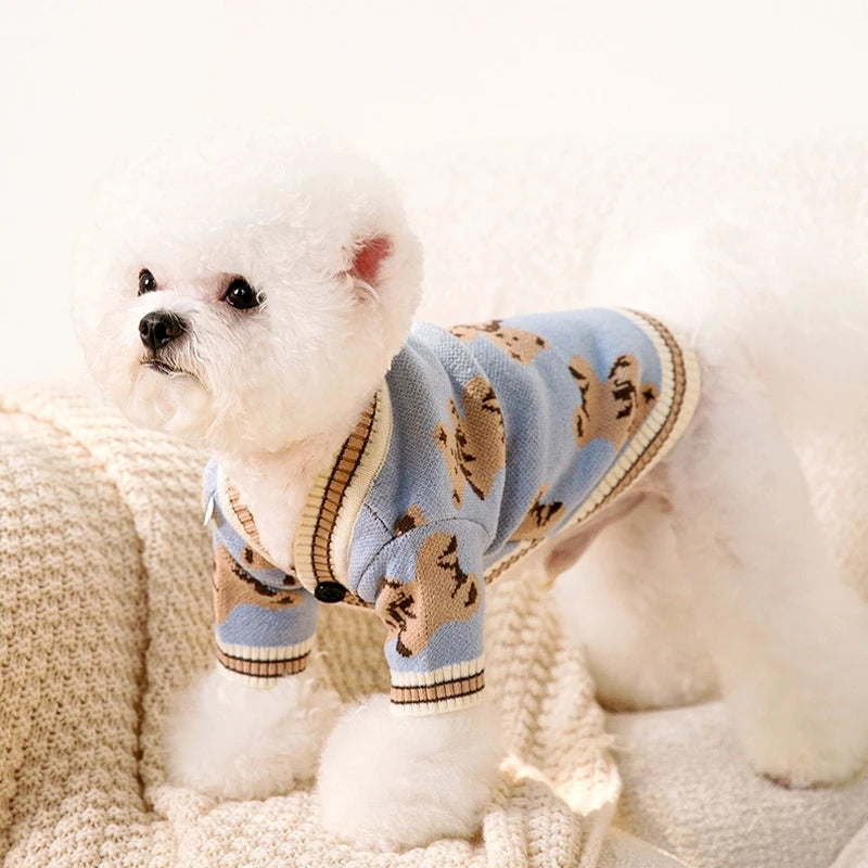 Adorable Bear Pattern Knitted Cardigan for Small Dogs and Cats