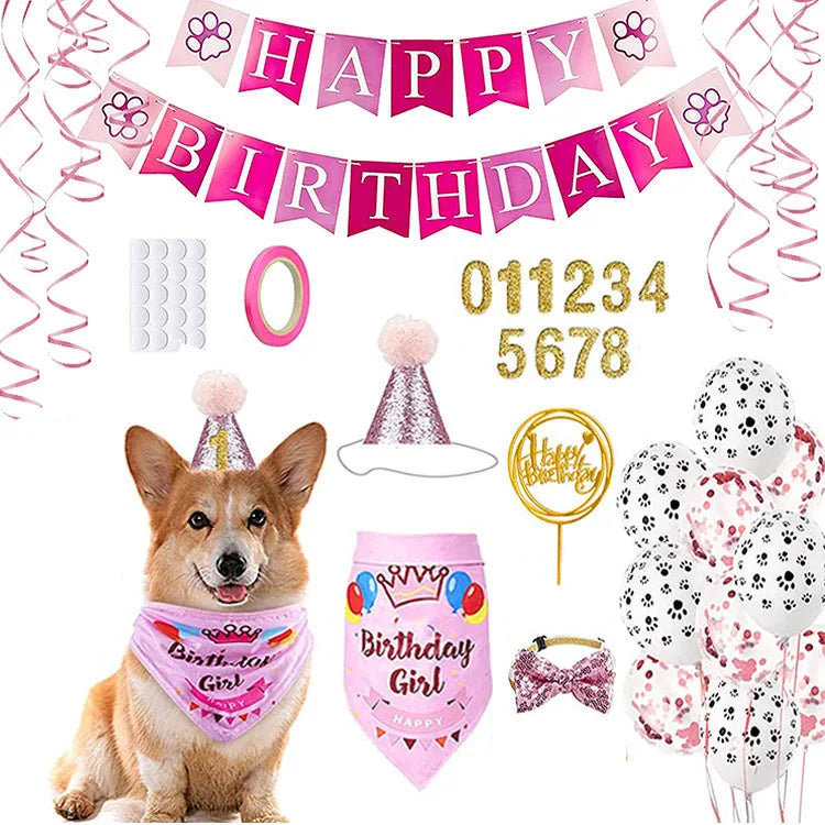 Pet Birthday Celebration Set with Hat Bandana and Bow Tie
