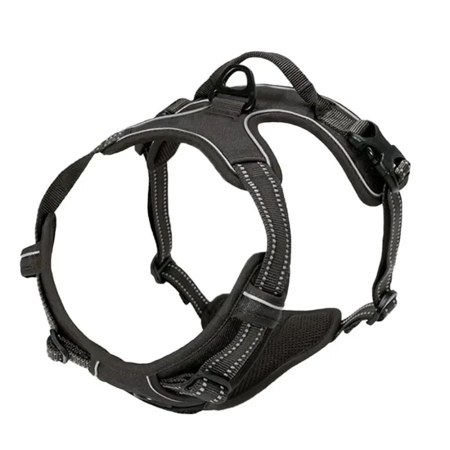 Schwarzes, robustes Frontclip-Hundgeschirr zum Spazierengehen und Training