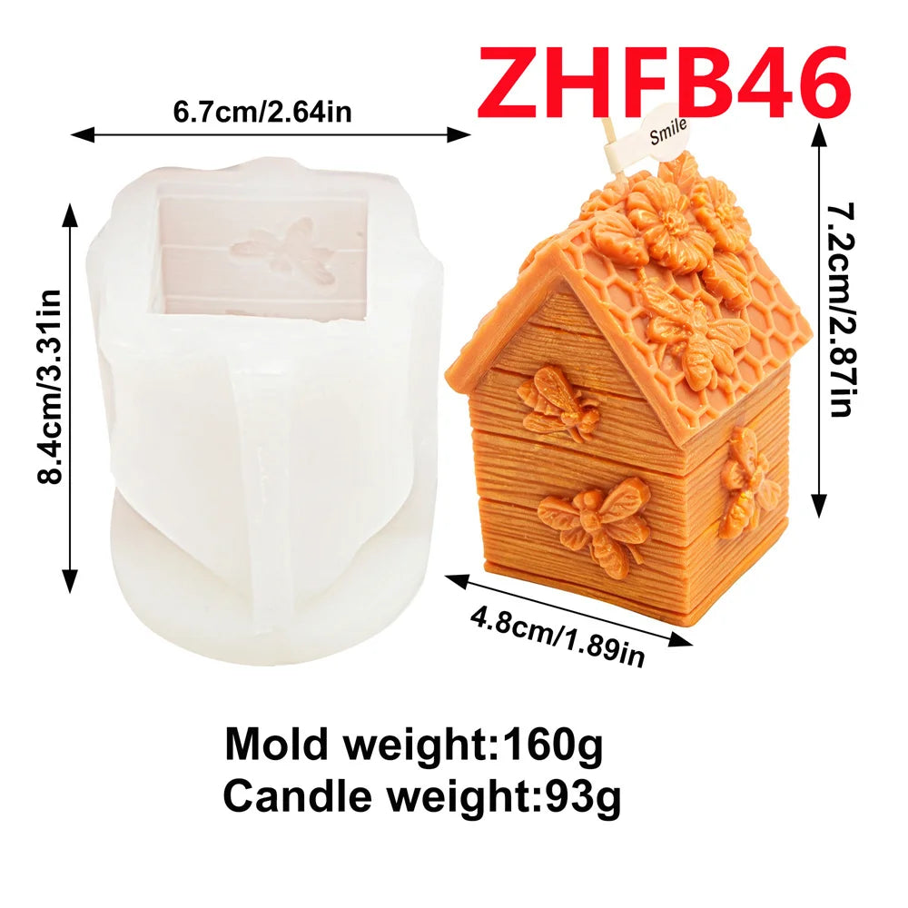 Honeycomb silicone mold ZHFB46 for candles and crafts featuring a house shape