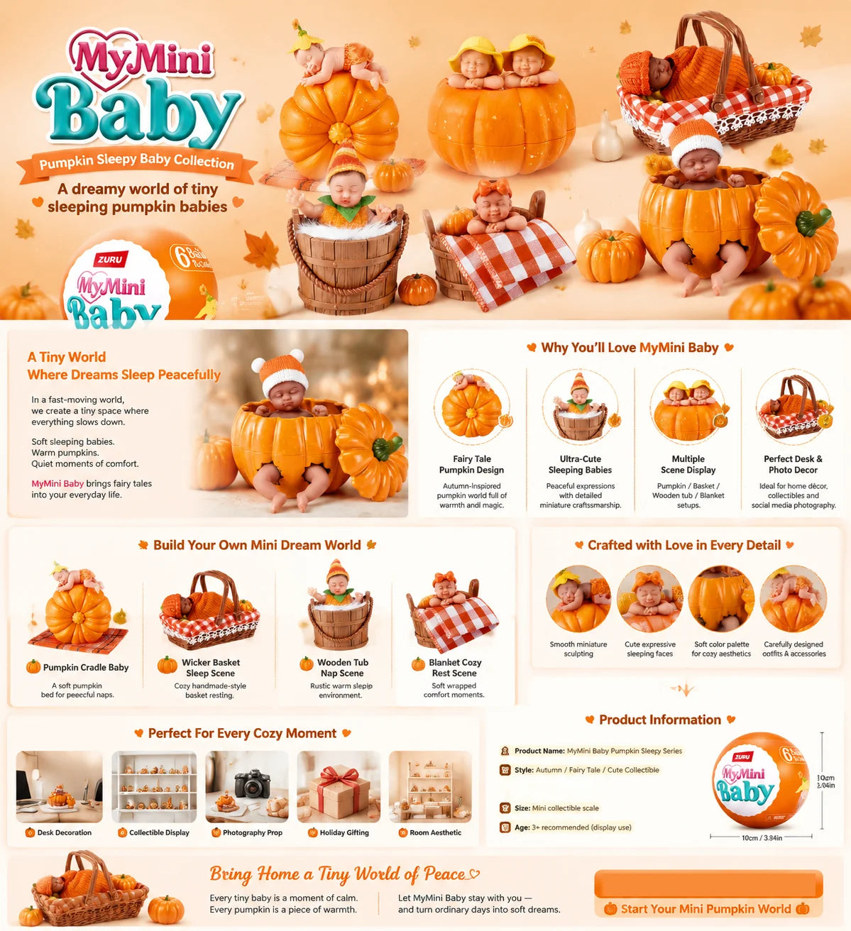 A collection of pumpkin themed baby toys including dolls, accessories, and decorative items.
