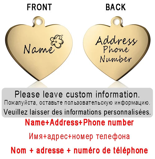 Personalized Pet ID Tag for Collar - Engraved Heart Tag