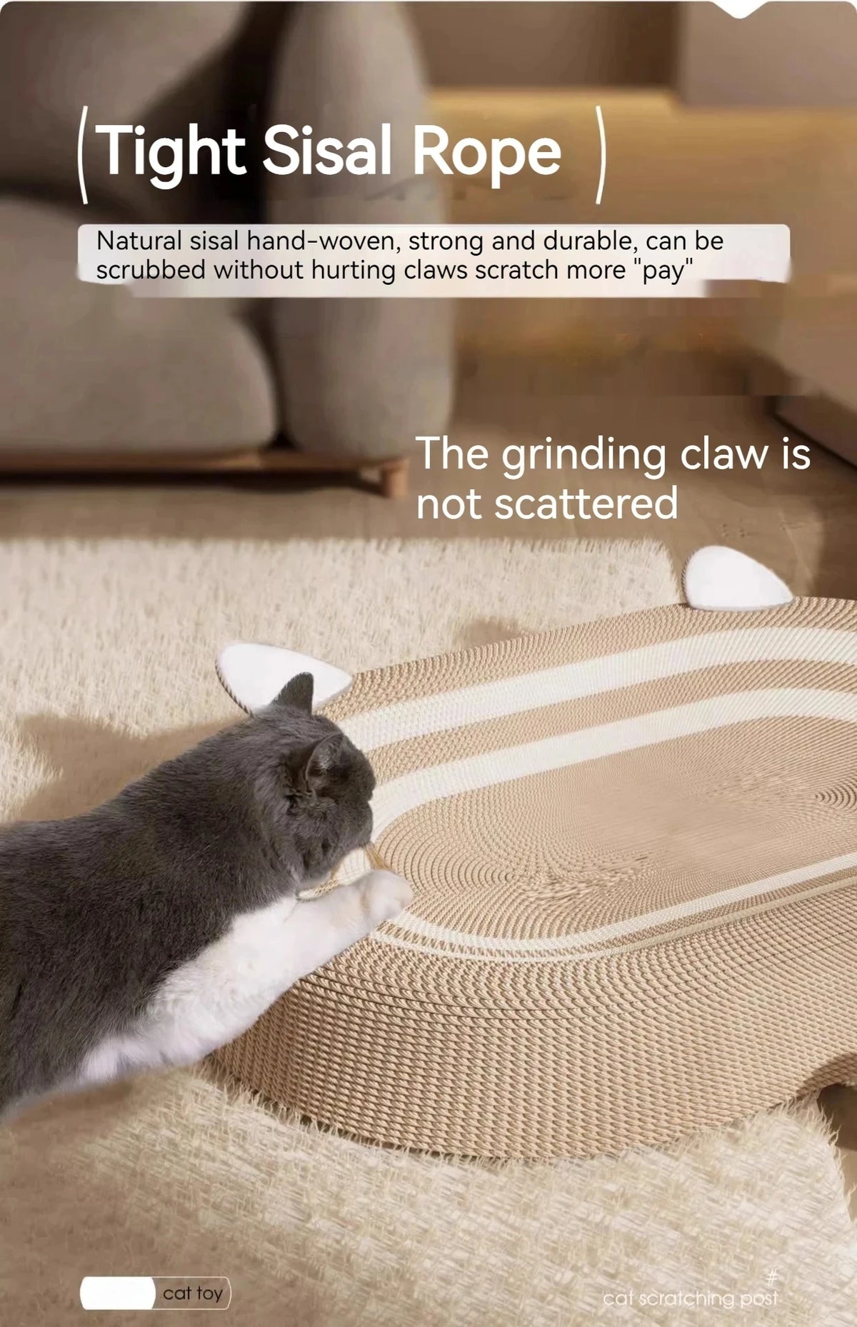 Oval Sisal Cat Scratcher Pad with Comfortable Resting Surface