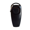 Black 2-in-1 dog training clicker and whistle with a metal key ring attached.