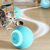 A cat is attracted to a blue rolling ball toy that emits a light beam, demonstrating a movement route for the cat's attention
