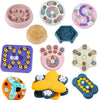 Collection de jouets de nourriture à puzzle interactifs colorés pour chiens et chats, en silicone, plastique et caoutchouc.