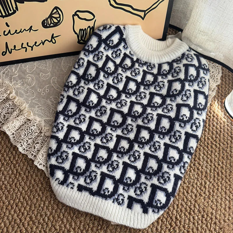 Knitted Cotton Dog Sweater with Letter Pattern