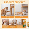 Before and after images showing a cat's effect on furniture, demonstrating the product efficacy of a cat deterrent spray.