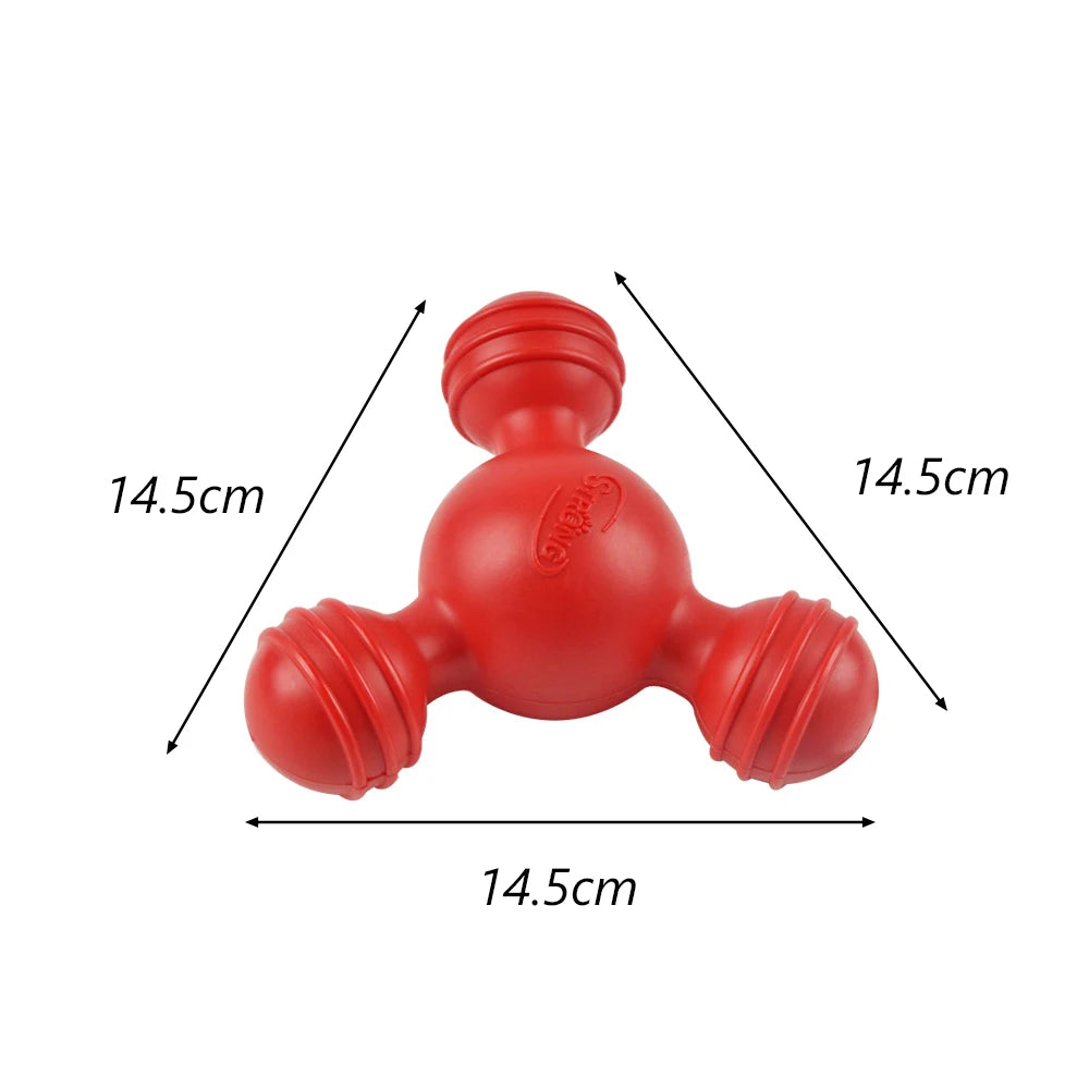 A bright red, durable bite-resistant dog chew toy designed for teeth cleaning and gum massage.