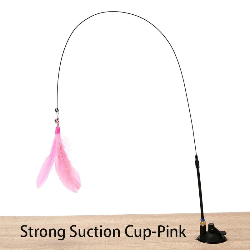 Suction Cup Cat Teaser Wand with Feather Toy and Bell
