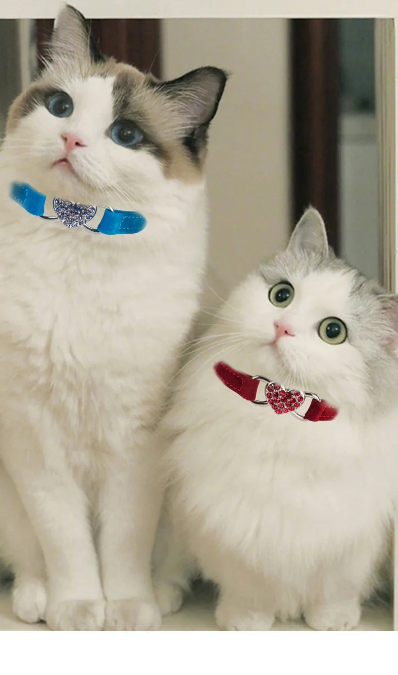 Heart-Shaped Velvet Cat Collar with Bell