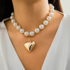 Vintage Pearl Heart Pendant Choker Necklace